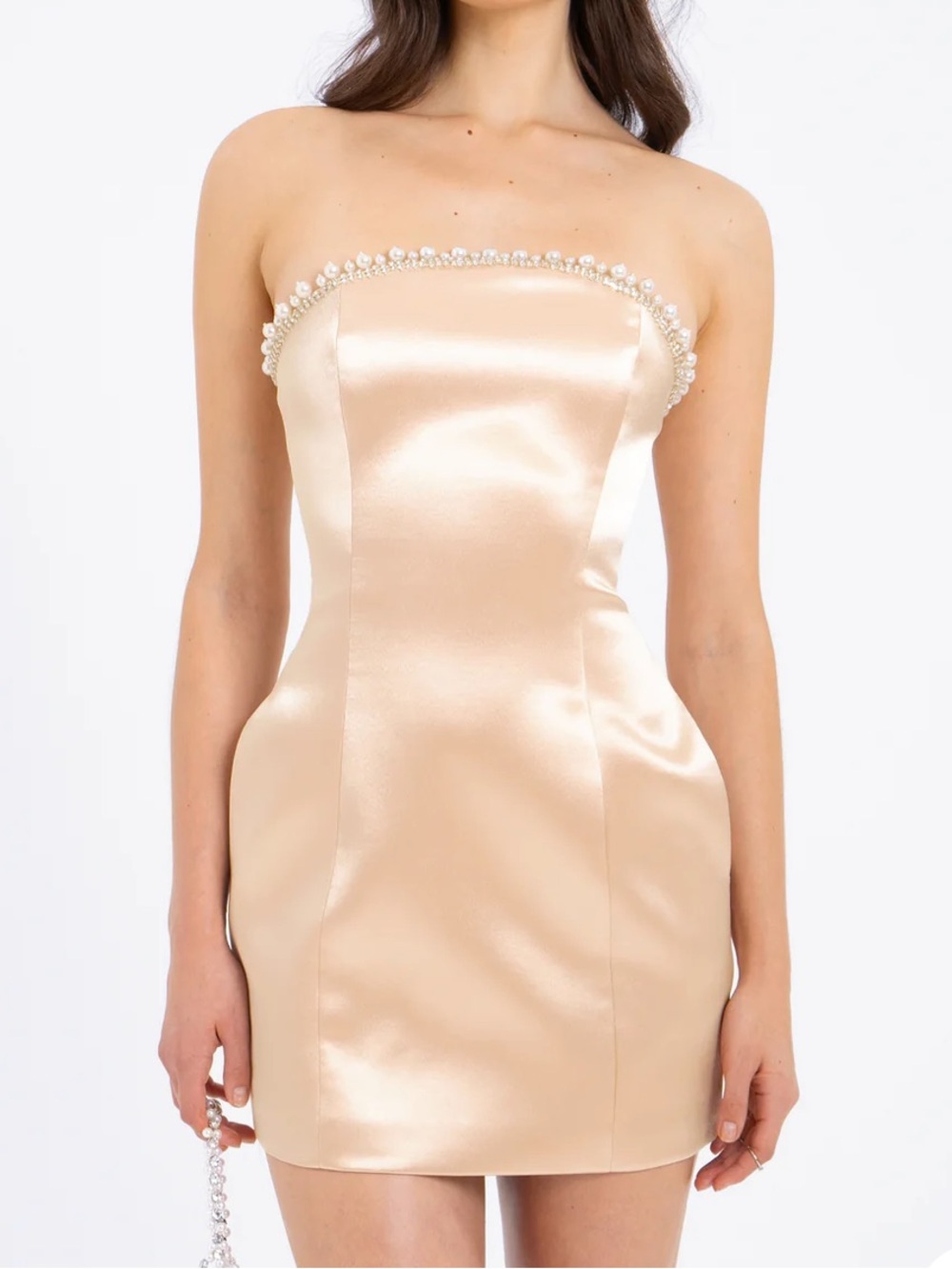 Miss Circle Paisley Pearl Trim Gold Sleeveless Mini Dress